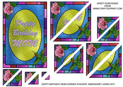 Happy Birthday Mom Stained Glass Corner Stacker Card
