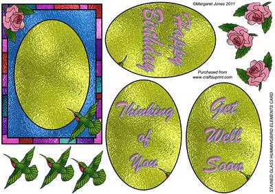 Stained Glass Hummingbird and Rose Card, Birthday,get Well