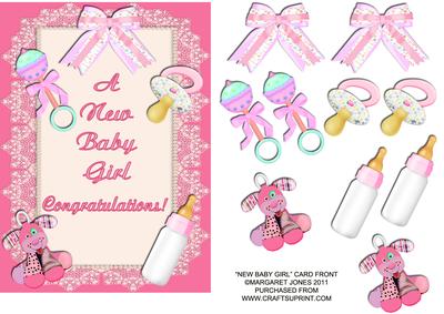 New Baby Girl Quick Card Front with Decoupage