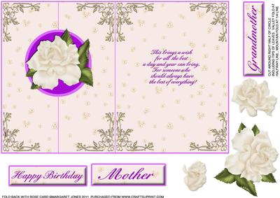 White Rose Fold Back Card, Birthday,grandmother, Mother