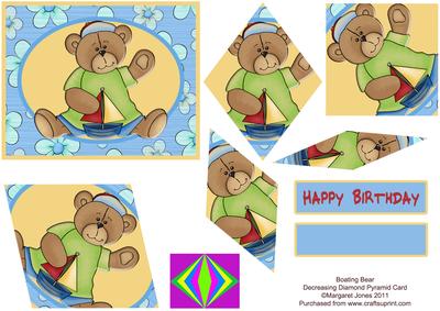 Boating Bear Decreasing Diamonds Pyramid Birthday Card