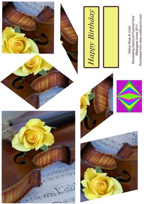 Yellow Rose on Violin Decreasing Diamonds Birthday Card