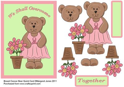 Breast Cancer Bear Quick Card with Decoupage