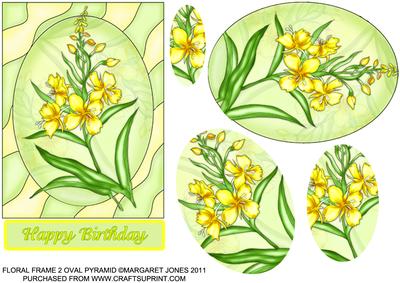 Floral Frame 2 Yellow Flowers Oval Pyramid
