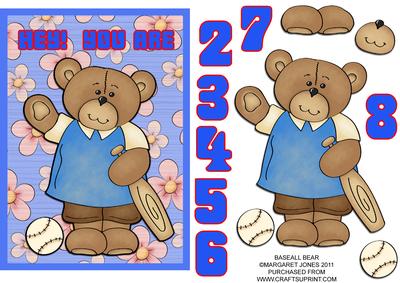 Baseball Bear Birthday Card Ages 2-8