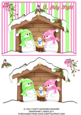 O Holy Night Snowmen Manger Quick Card