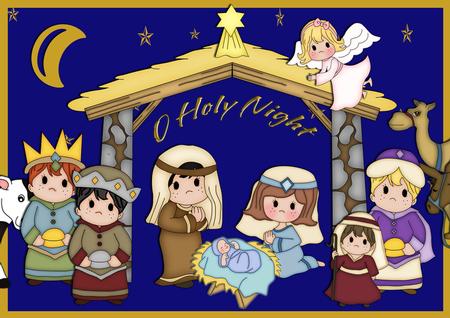 O Holy Night A4 Card/stand-up Manger Scene