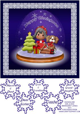 Snowglobe Girl & Dog 8 x 8 Card