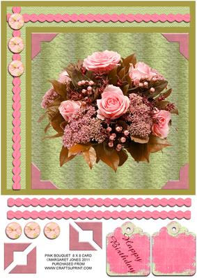 Pink Bouquet 8 x 8 Birthday Card