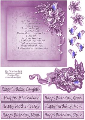 Purple Floral Swag Card - Mothers Day or Birthday