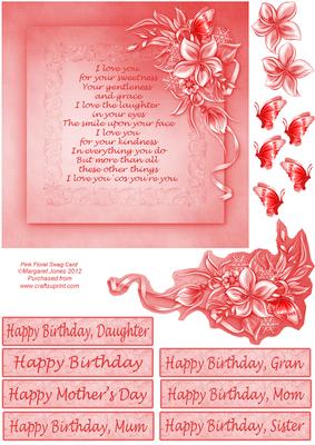 Pink Floral Swag Card - Birthday, Mothers Day