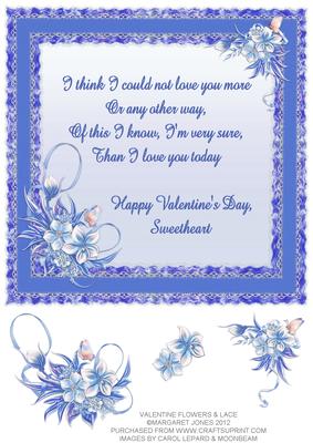 Valentine Flowers & Lace 8 x 8 Card Blue