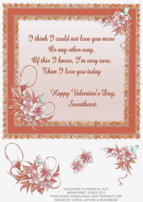 Valentine Flowers & Lace 8 x 8 Card Peach