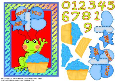 Frog & Cupcake Birthday Age Card