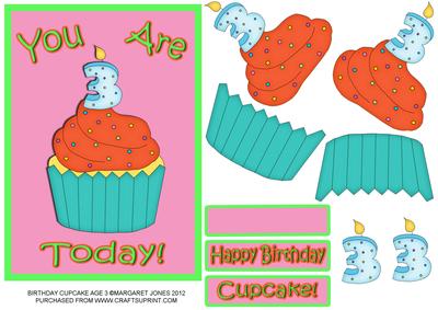 Birthday Cupcake Card Age 3