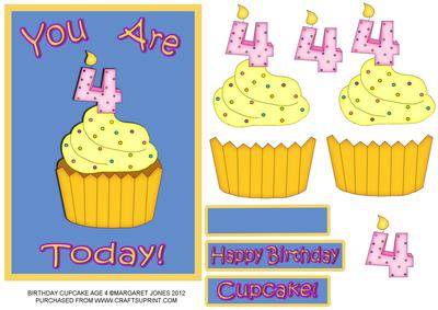 Cupcake Birthday Card Age 4