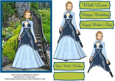 Lady in Blue Dress on Steps