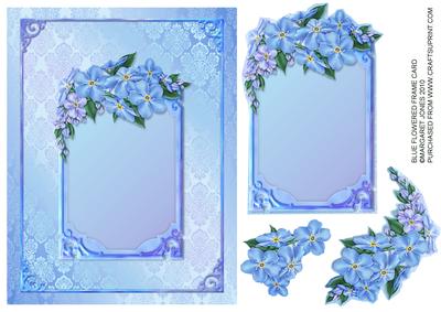 Blue Floral Frame Card - Any Occasion