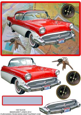 1957 Buick on Maps - Male Card, Any Occasion