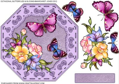 Octagonal Butterflies & Blooms Card