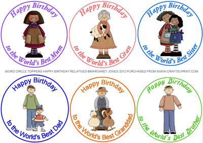 Word Circle Toppers - Relatives Birthday