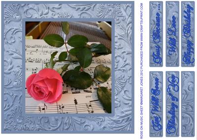 Rose on Sheet Music 8 x 8 Card