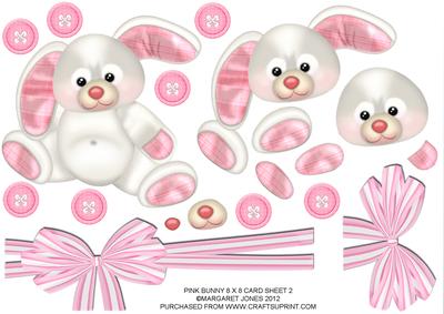 Pink Bunny New Baby Girl 8x8 Card Sheet 2