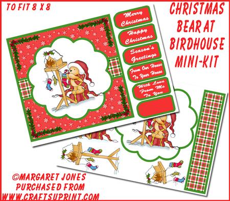 Christmas Bear at Birdhouse 8x8 Mini-kit