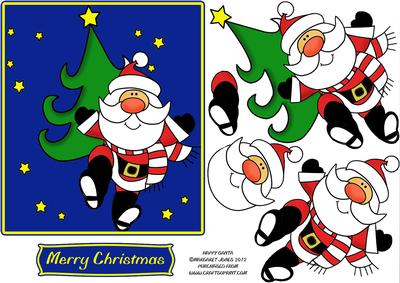 Happy Santa with Tree & Stars