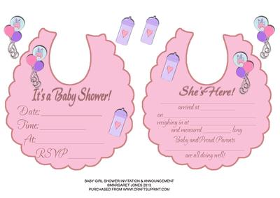Baby Girl Shower Invitation & Birth Announcement