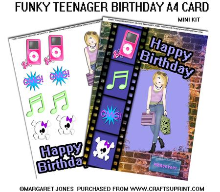 Funky Teenager Birthday A4 Card
