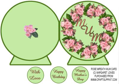Rose Wreath Mum Birthday or Mother's Day Shaped Card