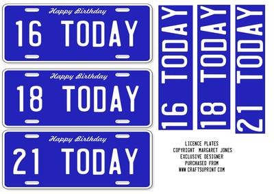 Birthday Licence Plates 16, 18, 21