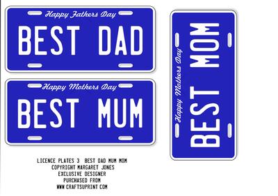 Licence Plates 3 Mothers Day, Fathers Day