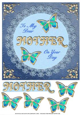 Blue Lace Mothers Day or Birthday 8 x 8 Card