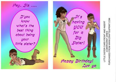 Little Sister to Big Sister Birthday Card Front and Insert