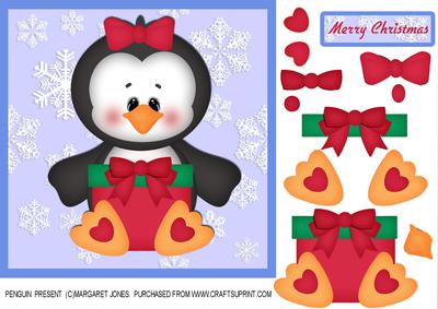 Penguin with Present 8 x 8 Card