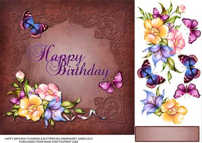 Birthday Flowers & Butterflies 8 x 8 Card