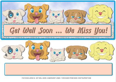 Five Dogs Large Dl - Get Well Soon Card