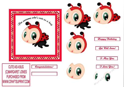 Cute as a Bug - 6 x 6 card - many occasions