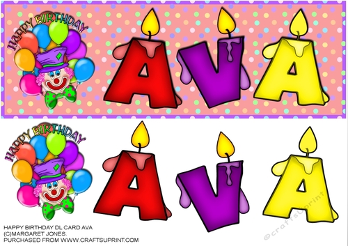 Large DL Clown Birthday Card - Name AVA