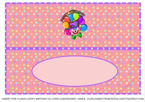 Insert for Clown DL Birthday Card for Girl