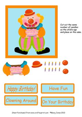 Clown with Cake -easy Card Front with Decoupage