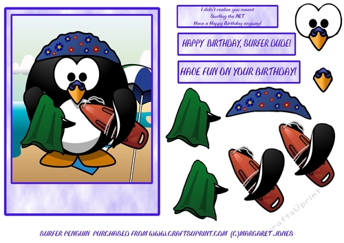 Surfer Penguin Birthday for a Surfer Dude