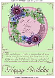 I Love You Mum Happy Birthday Zigzag Card