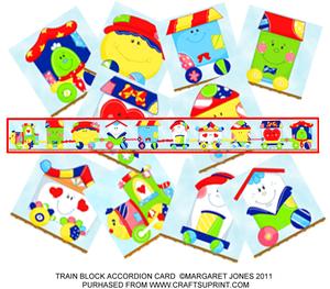 Toy Train Blocks Accordion Folded Card Kit