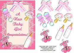 New Baby Girl Quick Card Front with Decoupage