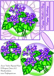 Sweet Violets Pyramid Card, Mother's Day,birthday,& More