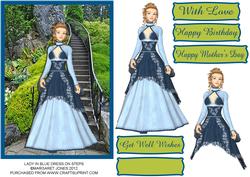 Lady in Blue Dress on Steps