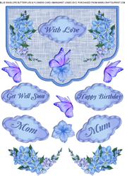 Blue Envelope Flowers & Butterfly Card Front